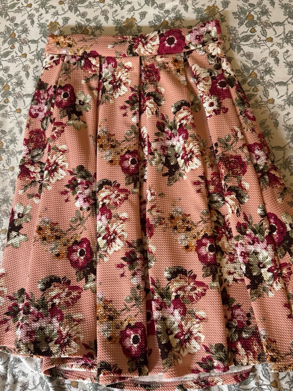 Haute Monde Rose-Pink Floral Pleated A-Line Skirt